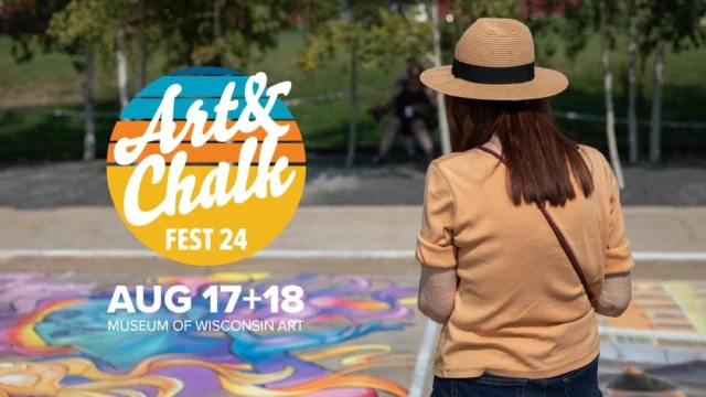 The Museum of Wisconsin Art’s (MOWA) Art & Chalk Fest 2024 is coming up this weekend! 
This annual event held on August 17 & 18 is a live arts festival featuring artists creating amazing large scale chalk art right in front of your eyes, Wisconsin artisans and makers, food trucks, beer garden, live music, glass blowing demo, clay sculpting, an activity zone and more!
Free admission to the museum on Saturday and Sunday. 
In addition, you won’t want to miss the Weaving a Legacy: Ho-Chunk Black Ash Basketry exhibition, a first-of-its-kind featuring nearly 200 works by over 40 Ho-Chunk makers from the mid-1800s to the present. 
For more information wisconsinart.org.
Location: 205 Veterans Ave, West Bend