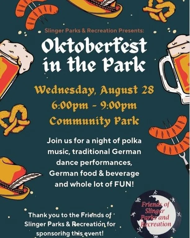 Mark your calendar for August 28 and come on out to Oktoberfest in the Park at Community Park in Slinger. The event will be held between 6-9pm. and will include Polka music, German food, beverages, and traditional German dance performances!🥨🎶
Prost!🍻