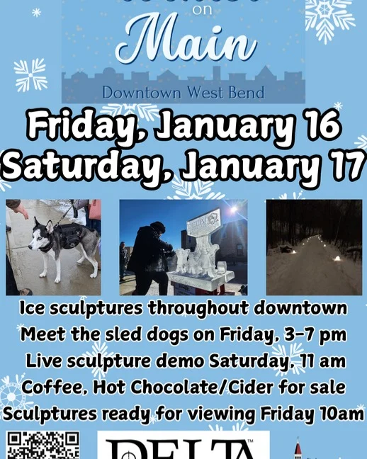 This Friday and Saturday, Jan. 16 & 17 come take a stroll in downtown West Bend as ice sculptures will be throughout the area beginning on Friday. Old Settlers Park will host many activities, such as the H2M2 sled dogs on Friday, live ice sculpting demonstration, fire pits, and so much more! This event is free to the public. Participating downtown shops will have a find the icicle contest. Find the icicle to be entered to win a raffle basket.