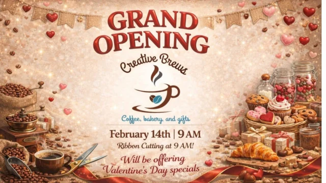 Check out and be a part of Creative Brews Grand Opening and Ribbon Cutting on February 14 at 9a.m. Creative Brews is located in West Bend and offers coffee, espresso or hot tea, fresh bakery, and goods from over 50 Wisconsin vendors. Come for coffee and stay for shopping. 
2107 W. Washington Street, West Bend (Former Hankerson's Bakery building).